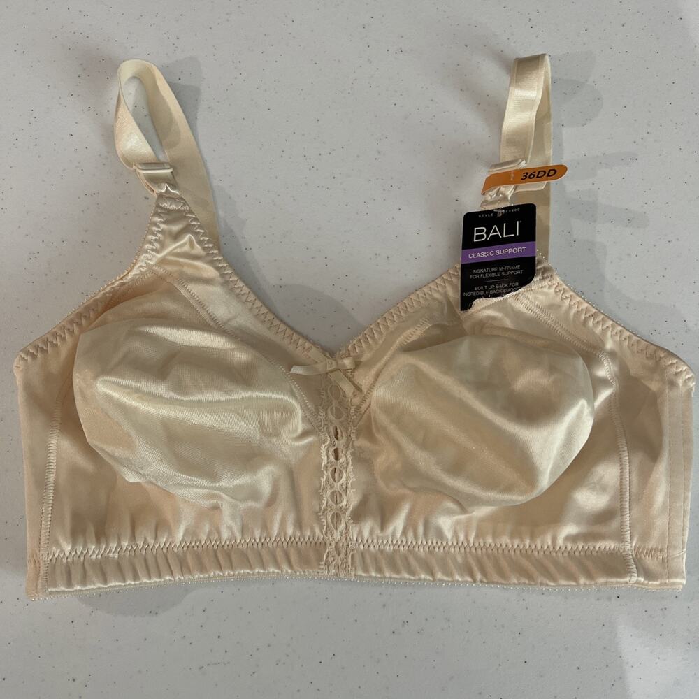 Bali Bra 36DD Double Support lace up front Wirefree Bra Style 3820 Beige NWT